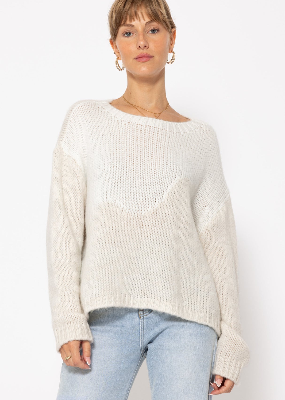 Two-tone knitted sweater - off-white-beige