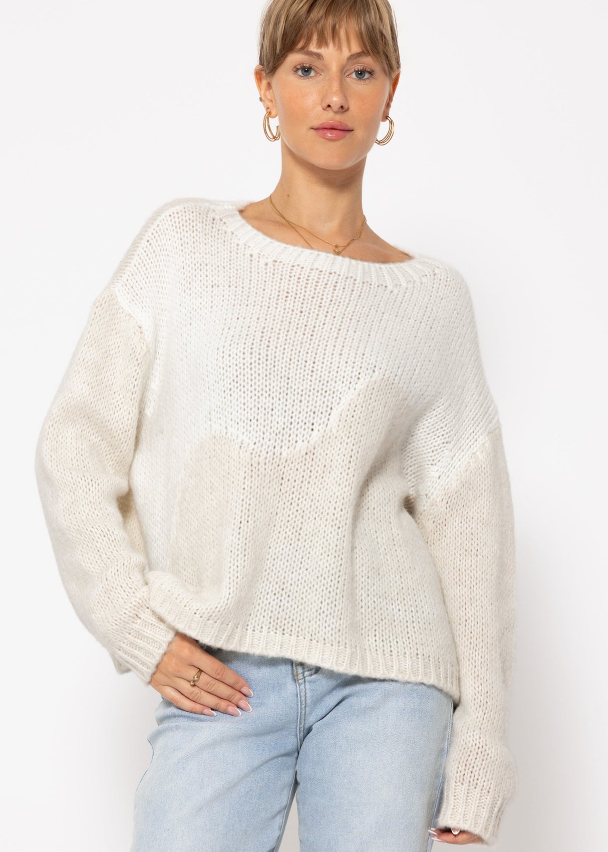 Two-tone knitted sweater - off-white-beige