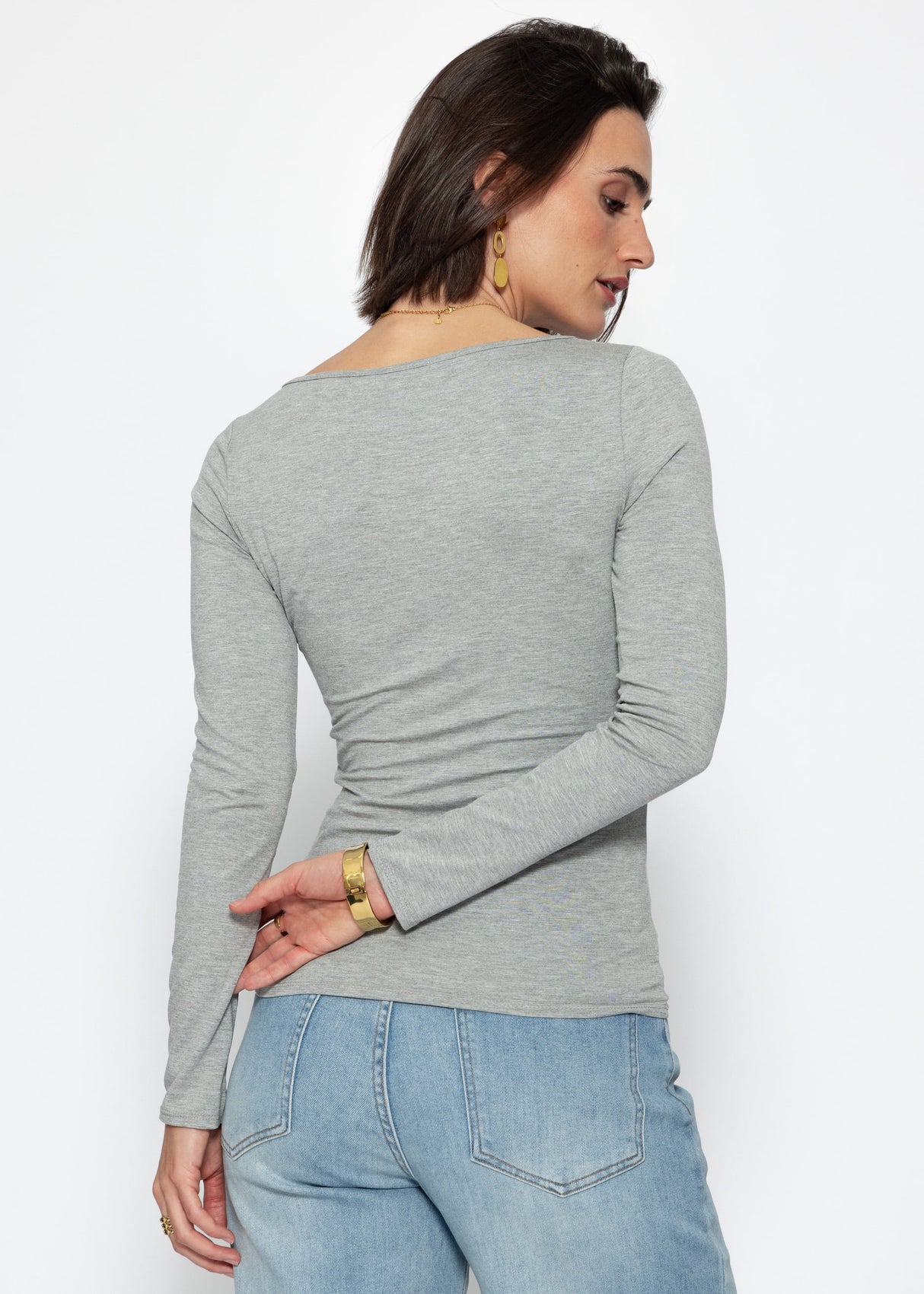 Long-sleeved shirt with neckline - grey