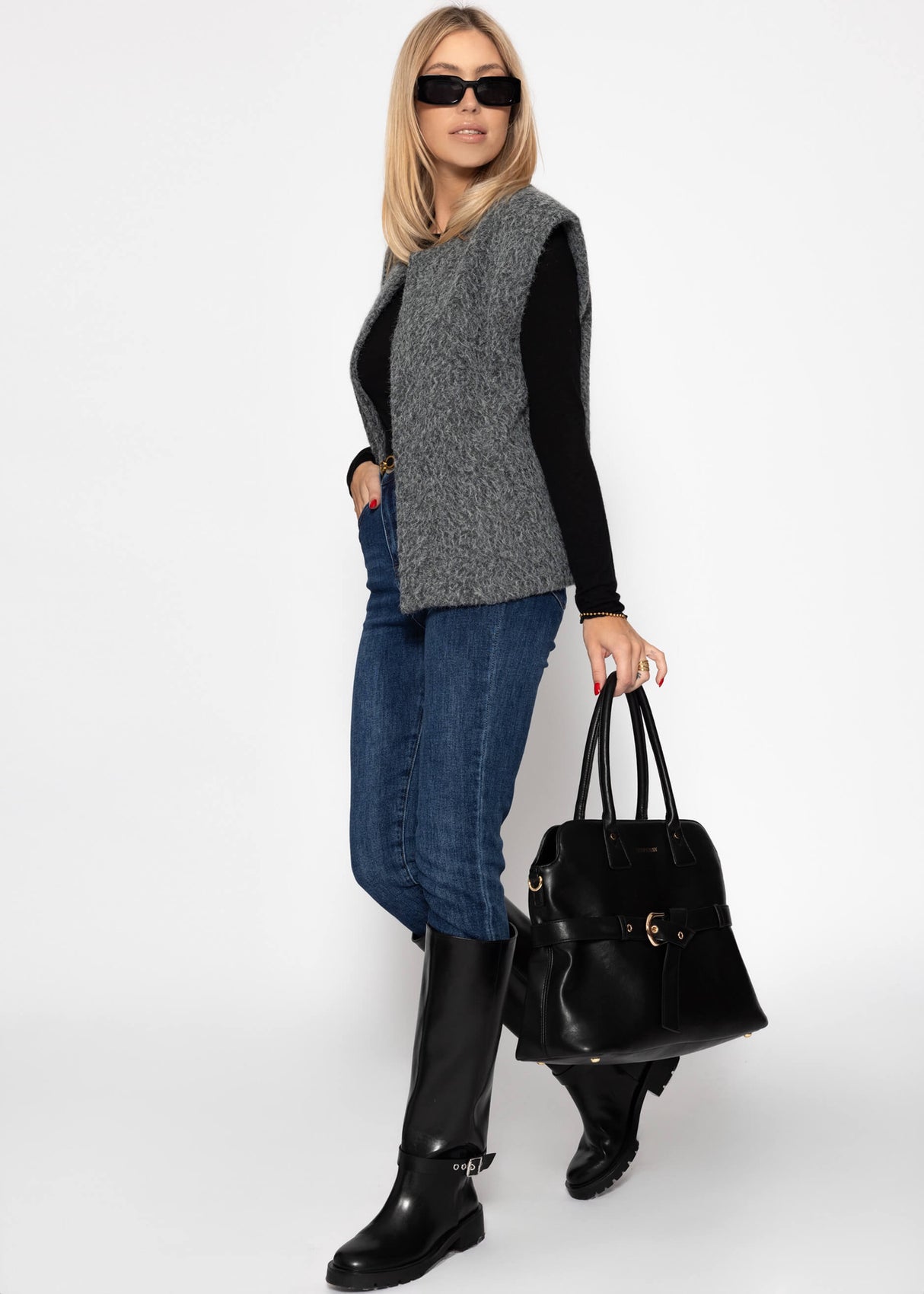 Ärmellose Weste mit Wollstruktur - grau