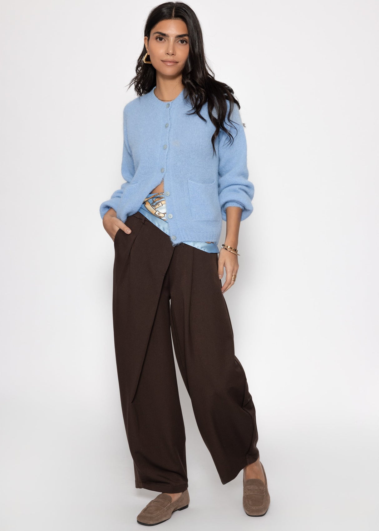 Strickjacke aus Alpaka-Mix - eisblau