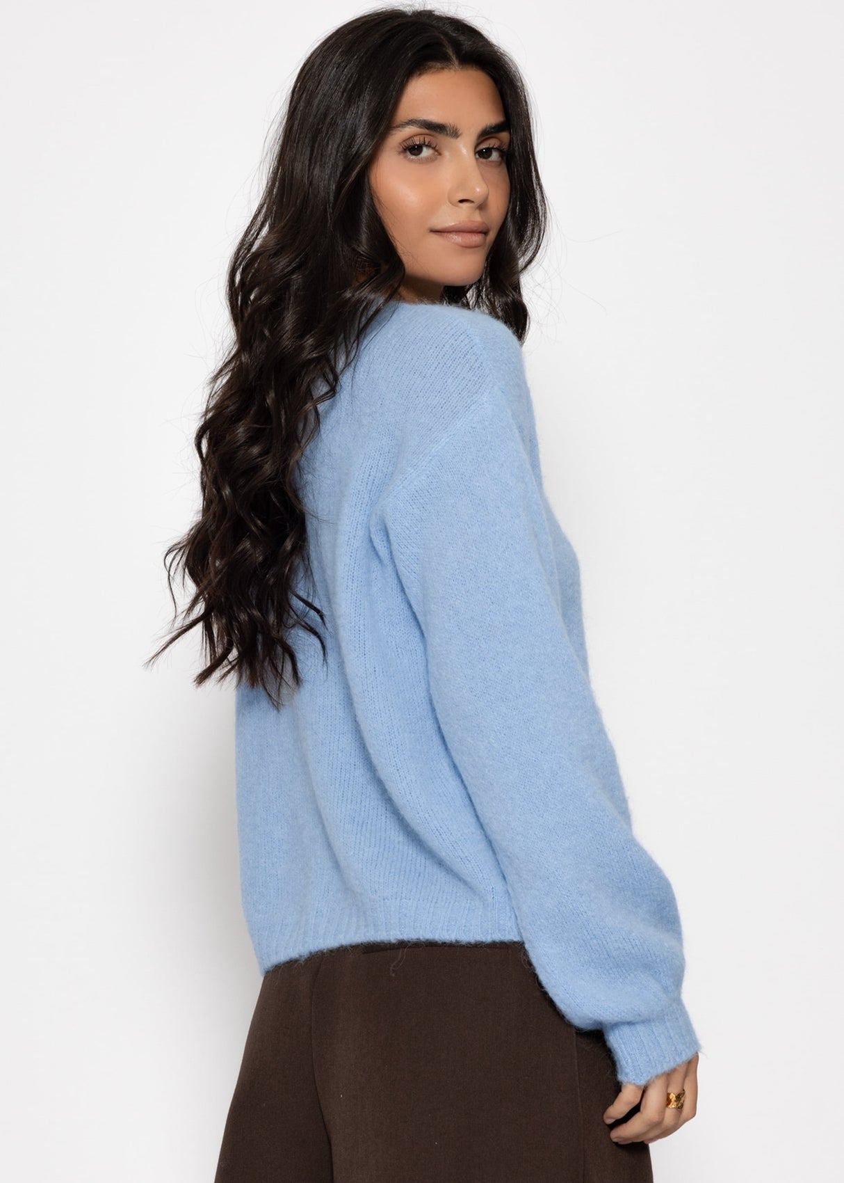 Strickjacke aus Alpaka-Mix - eisblau