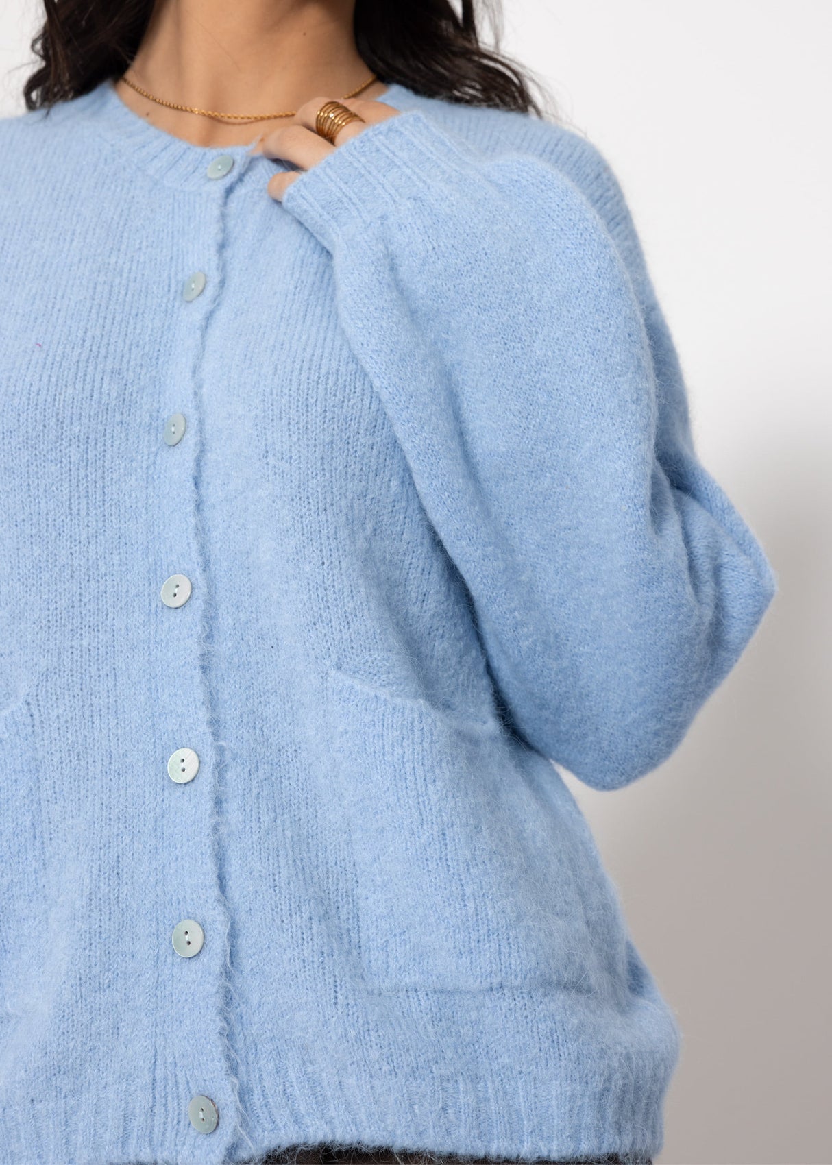 Strickjacke aus Alpaka-Mix - eisblau