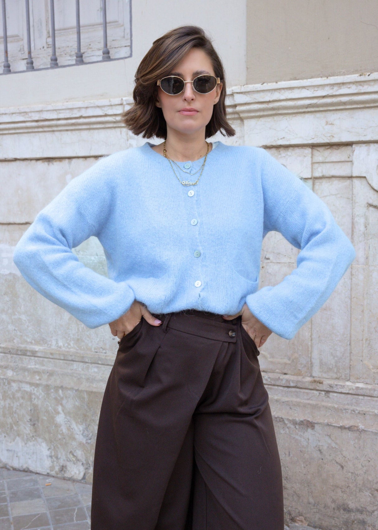 Strickjacke aus Alpaka-Mix - eisblau