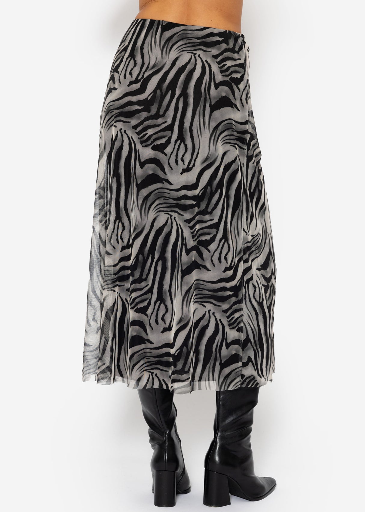 Flared mesh skirt with zebra print - light grey