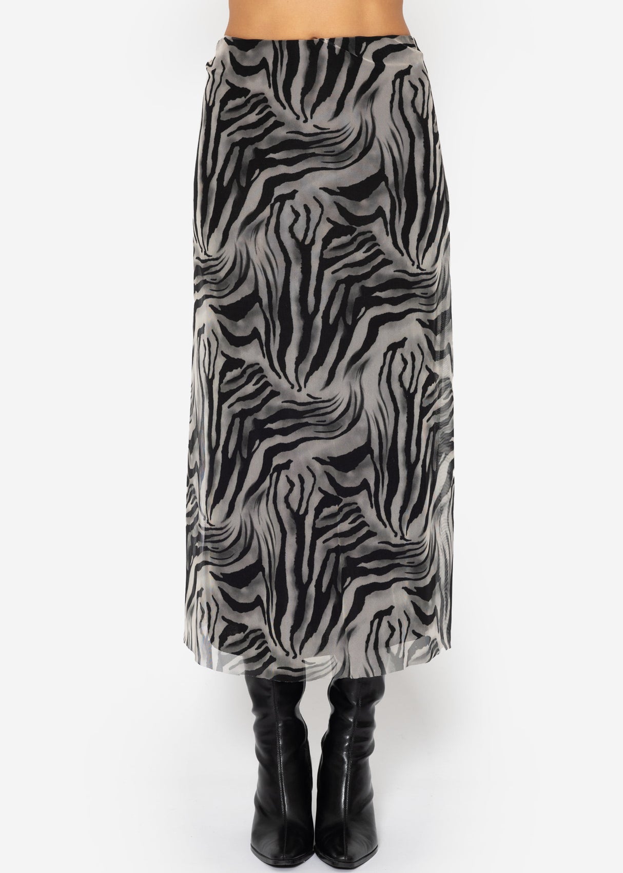 Flared mesh skirt with zebra print - light grey