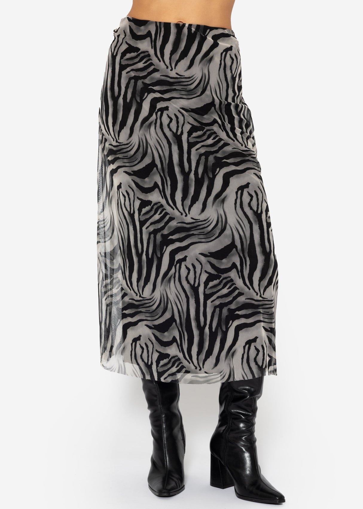 Flared mesh skirt with zebra print - light grey