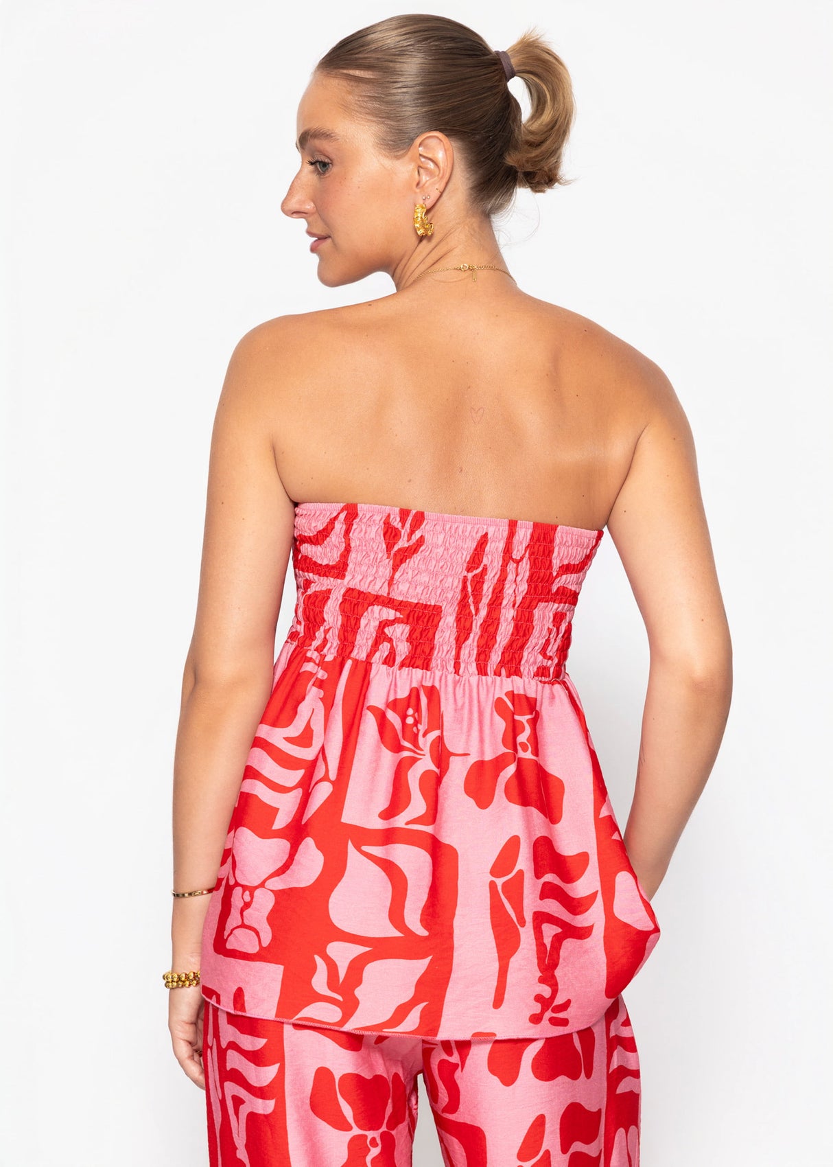 Bandeau Top mit Kunstprint - pink-rot