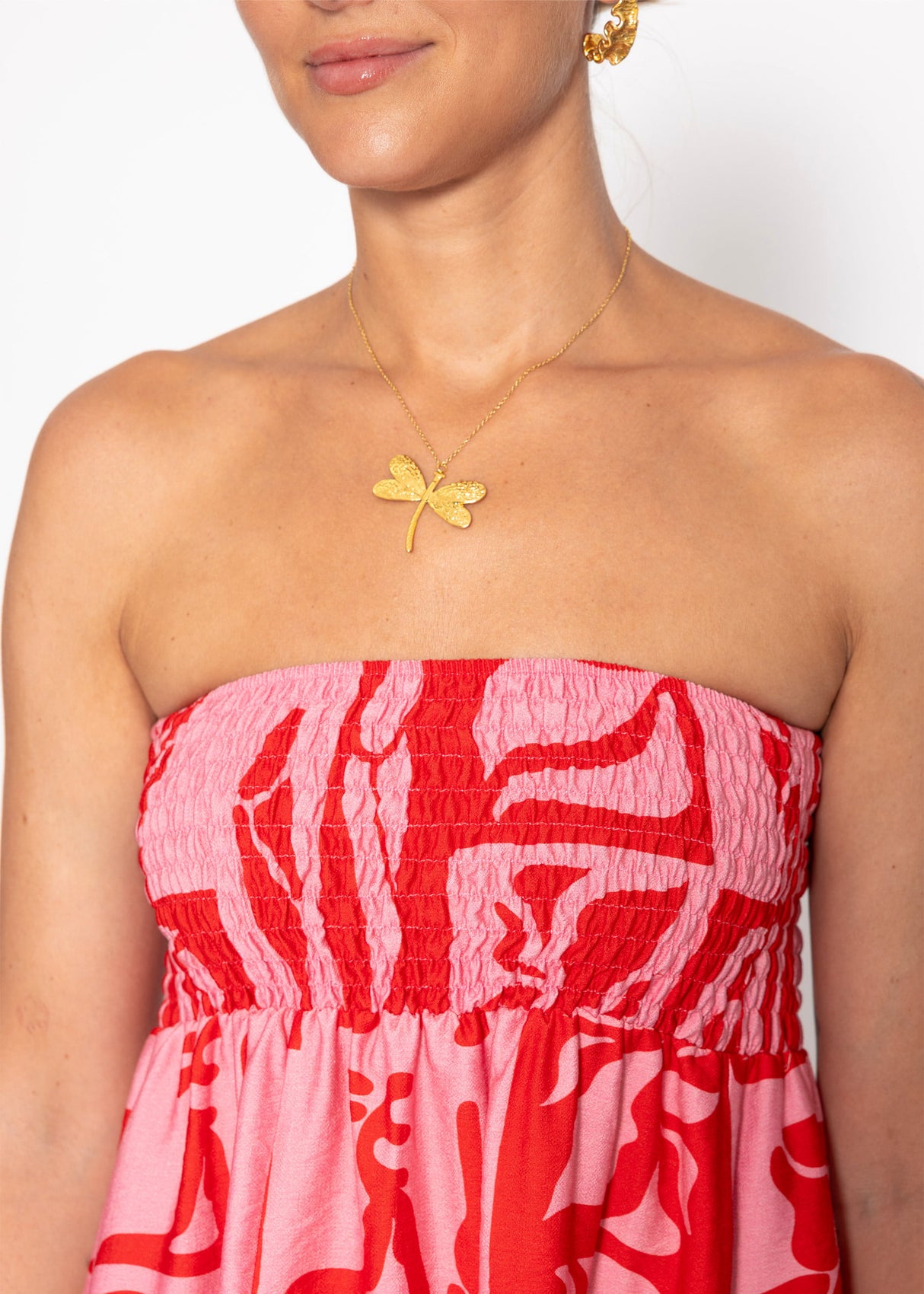 Bandeau Top mit Kunstprint - pink-rot