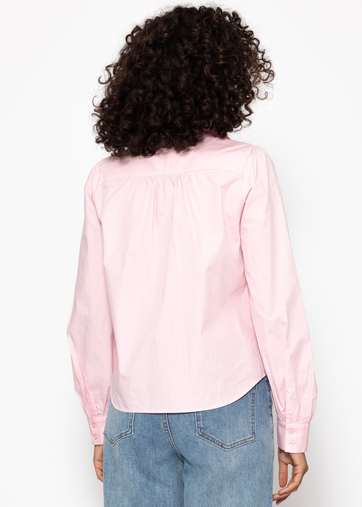 Cotton blouse with ruffles - pink
