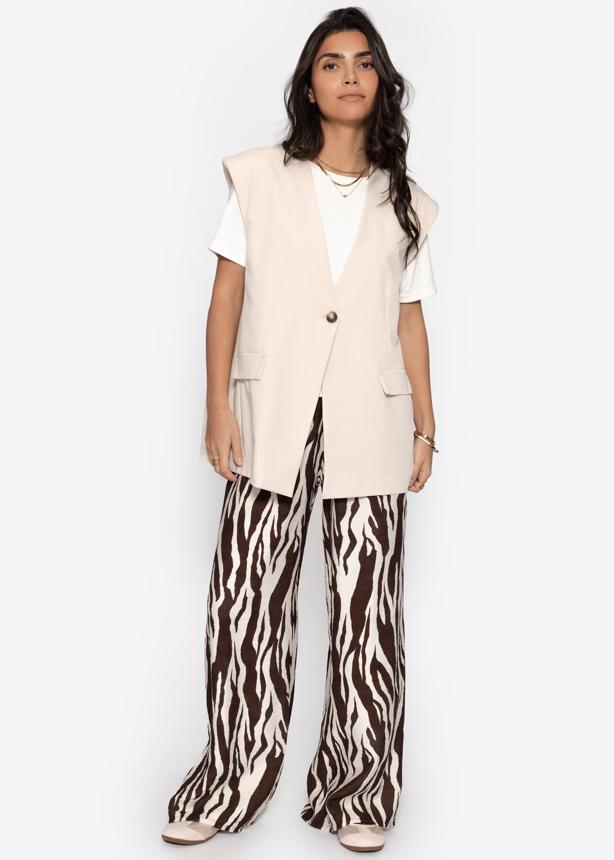 Oversized v-neck blazer vest - beige