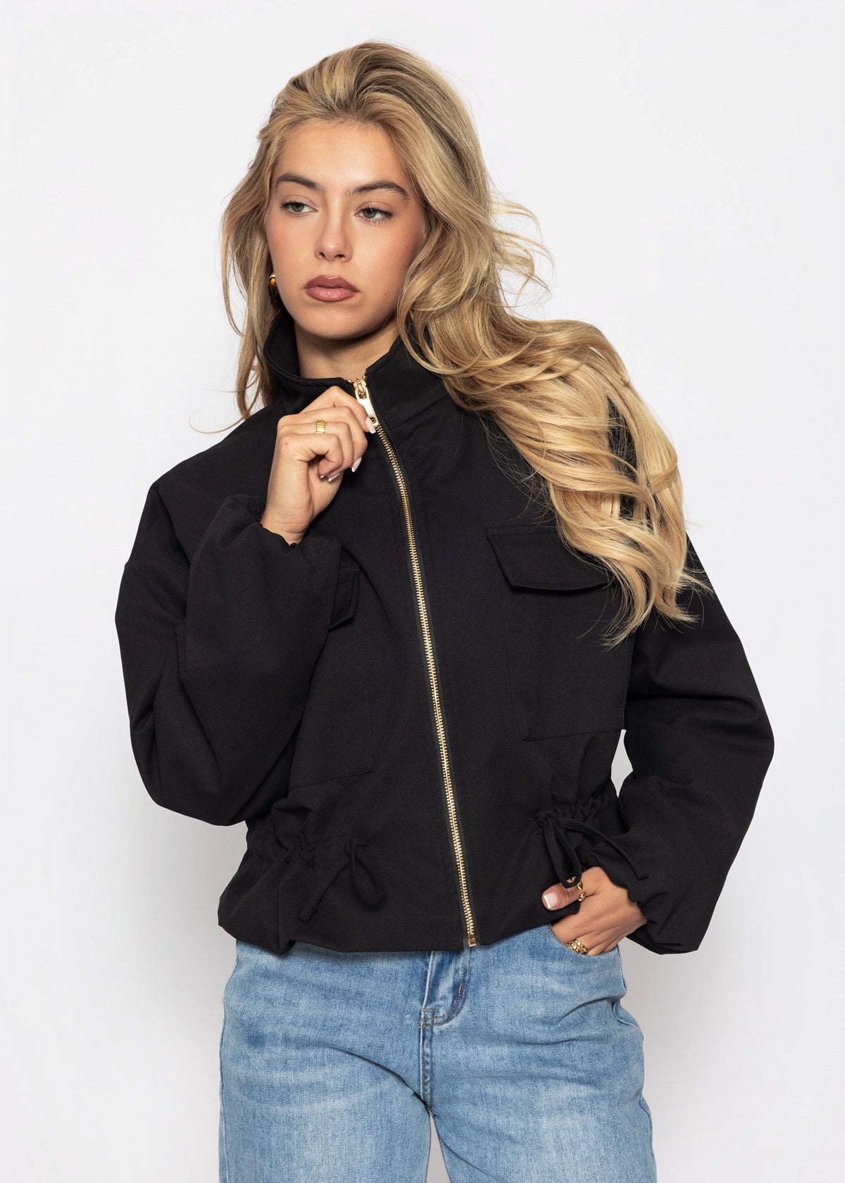 Blousonjacke mit Stehkragen - schwarz