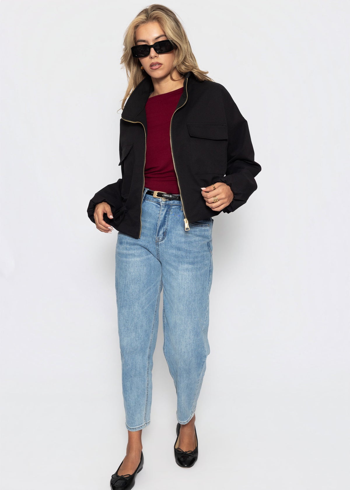 Blousonjacke mit Stehkragen - schwarz