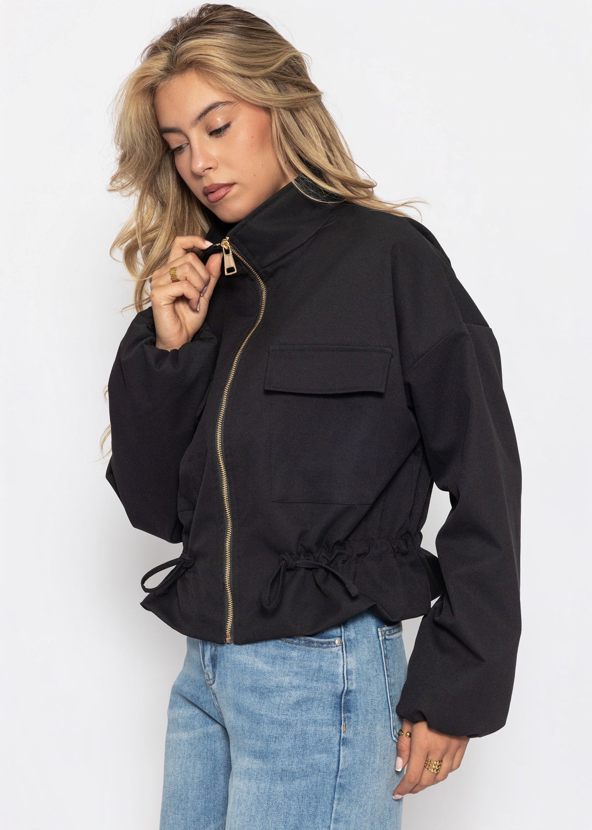 Blousonjacke mit Stehkragen - schwarz