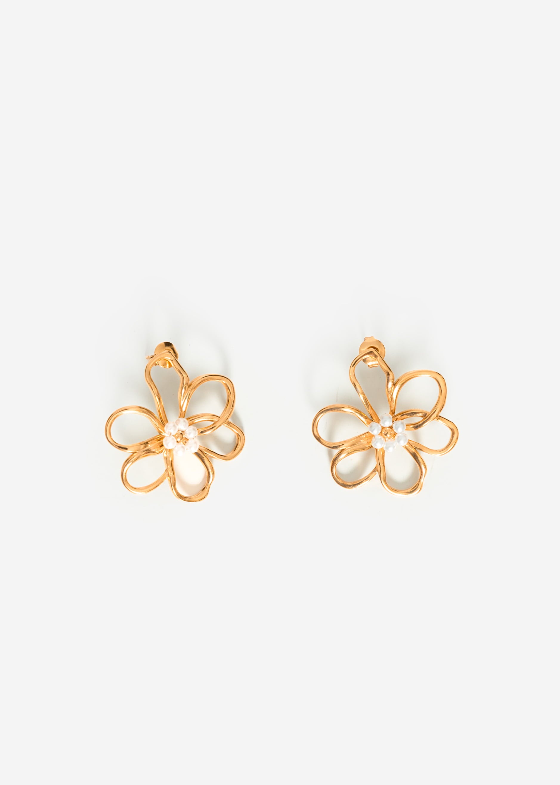 Blumen Ohrringe mit Perlen - gold