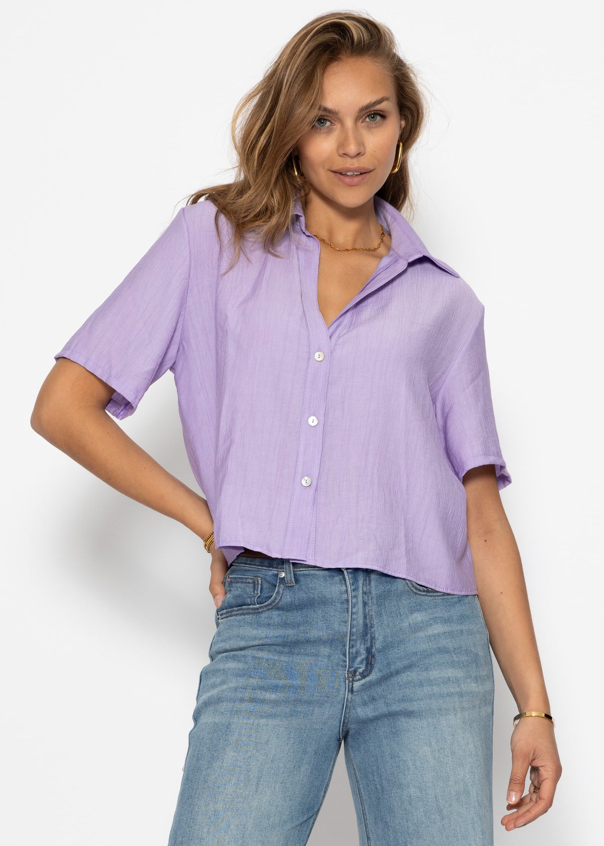 Bluse in Crincle Optik - flieder