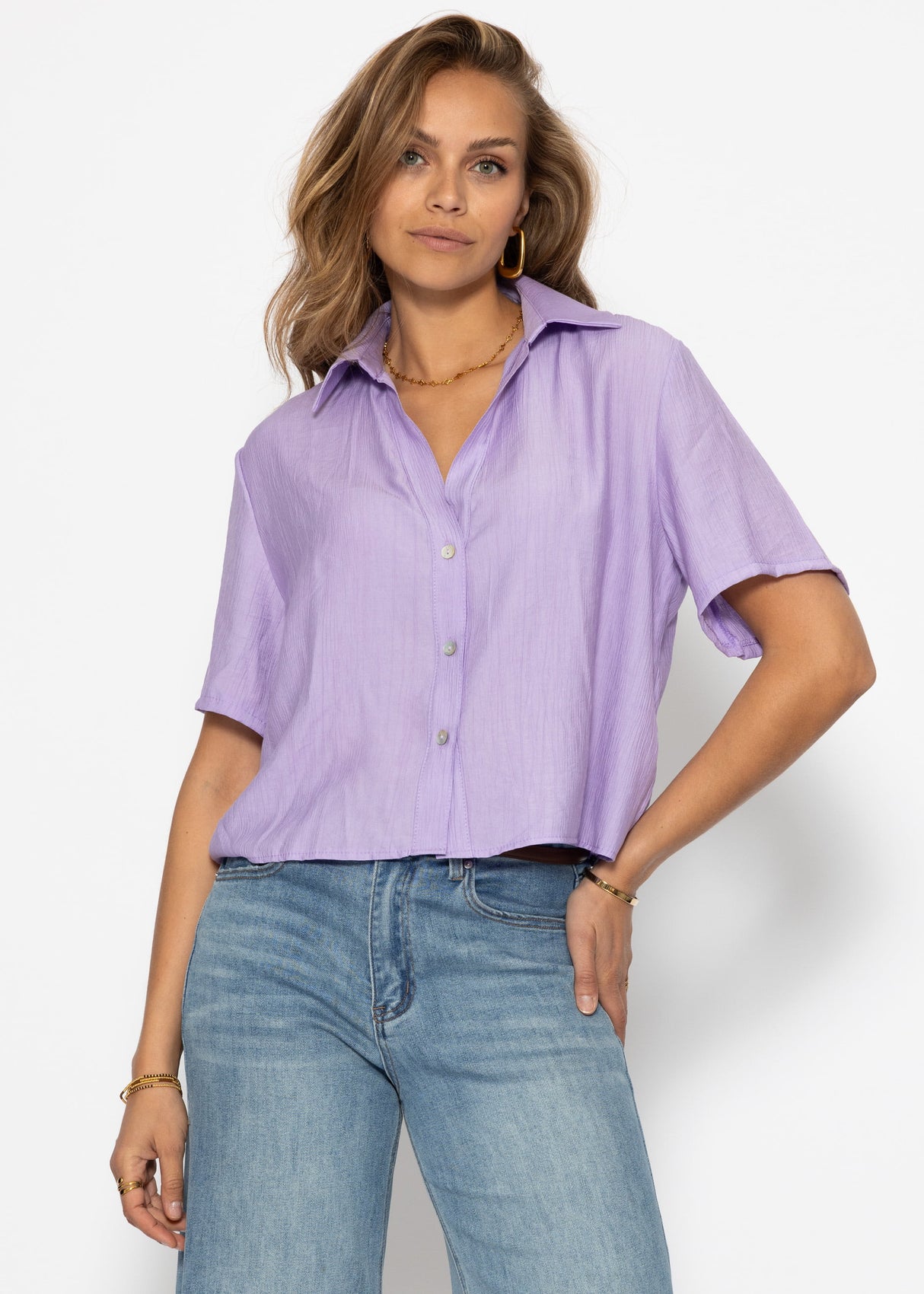 Bluse in Crincle Optik - flieder