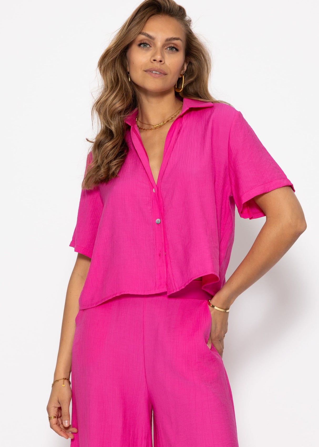 Bluse in Crincle Optik - pink