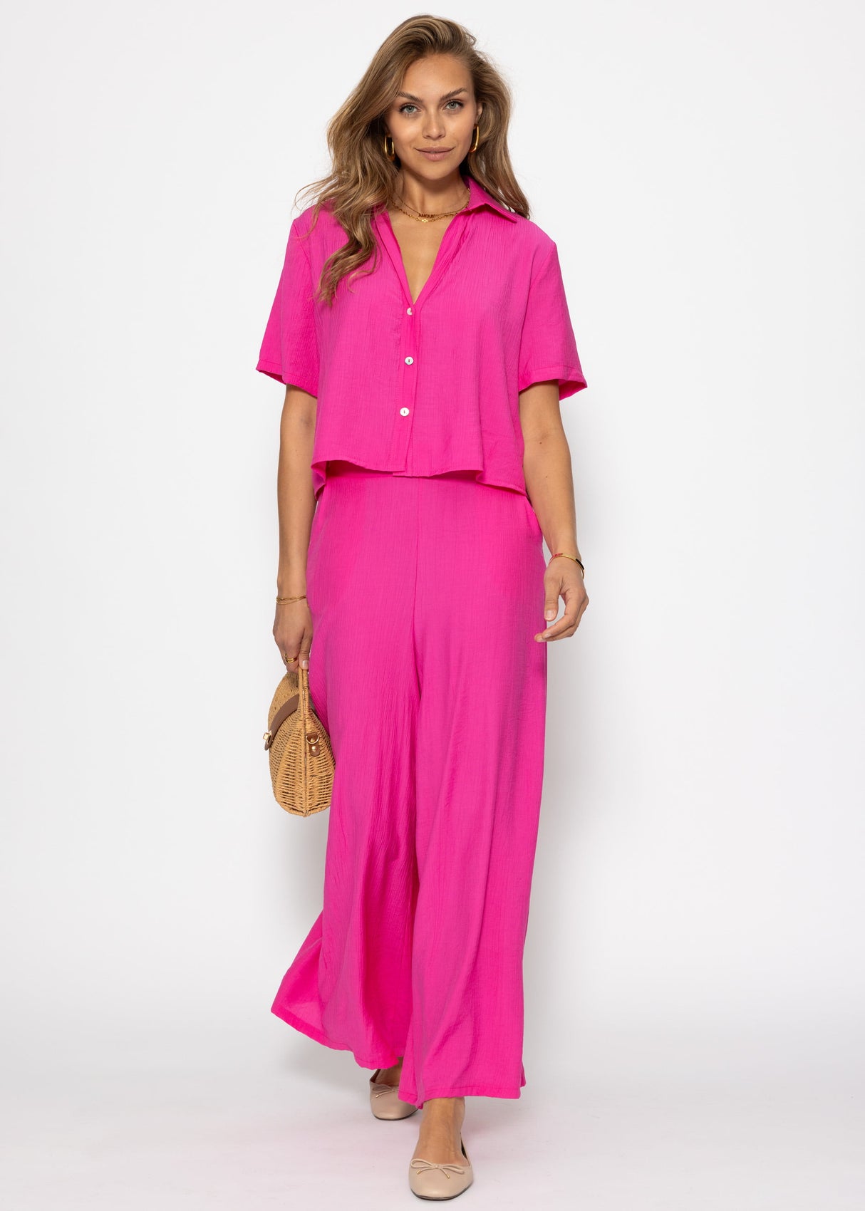 Bluse in Crincle Optik - pink