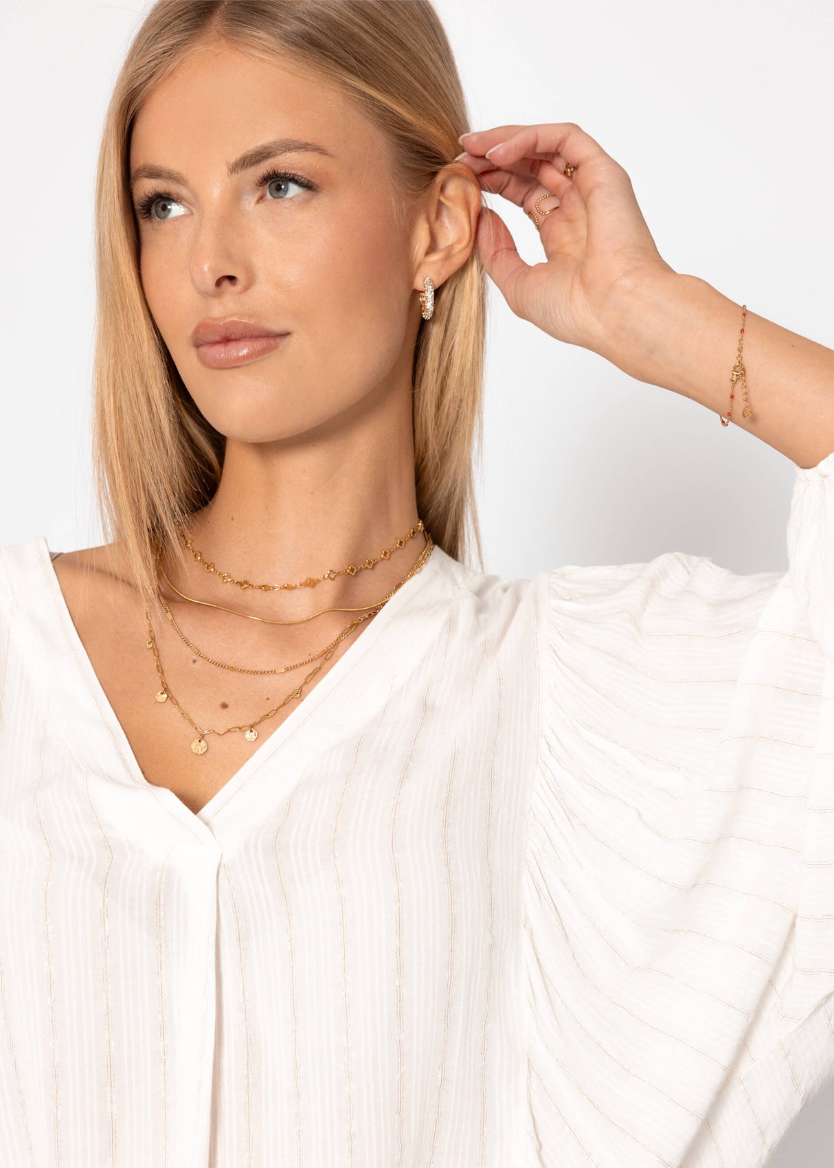 Bluse mit Glitzerstreifen - offwhite