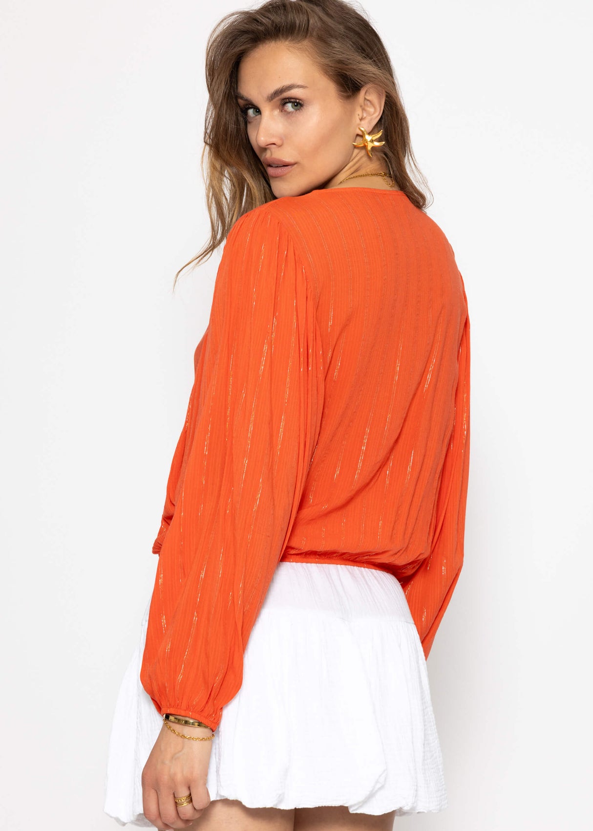 Bluse mit Glitzerstreifen - orange