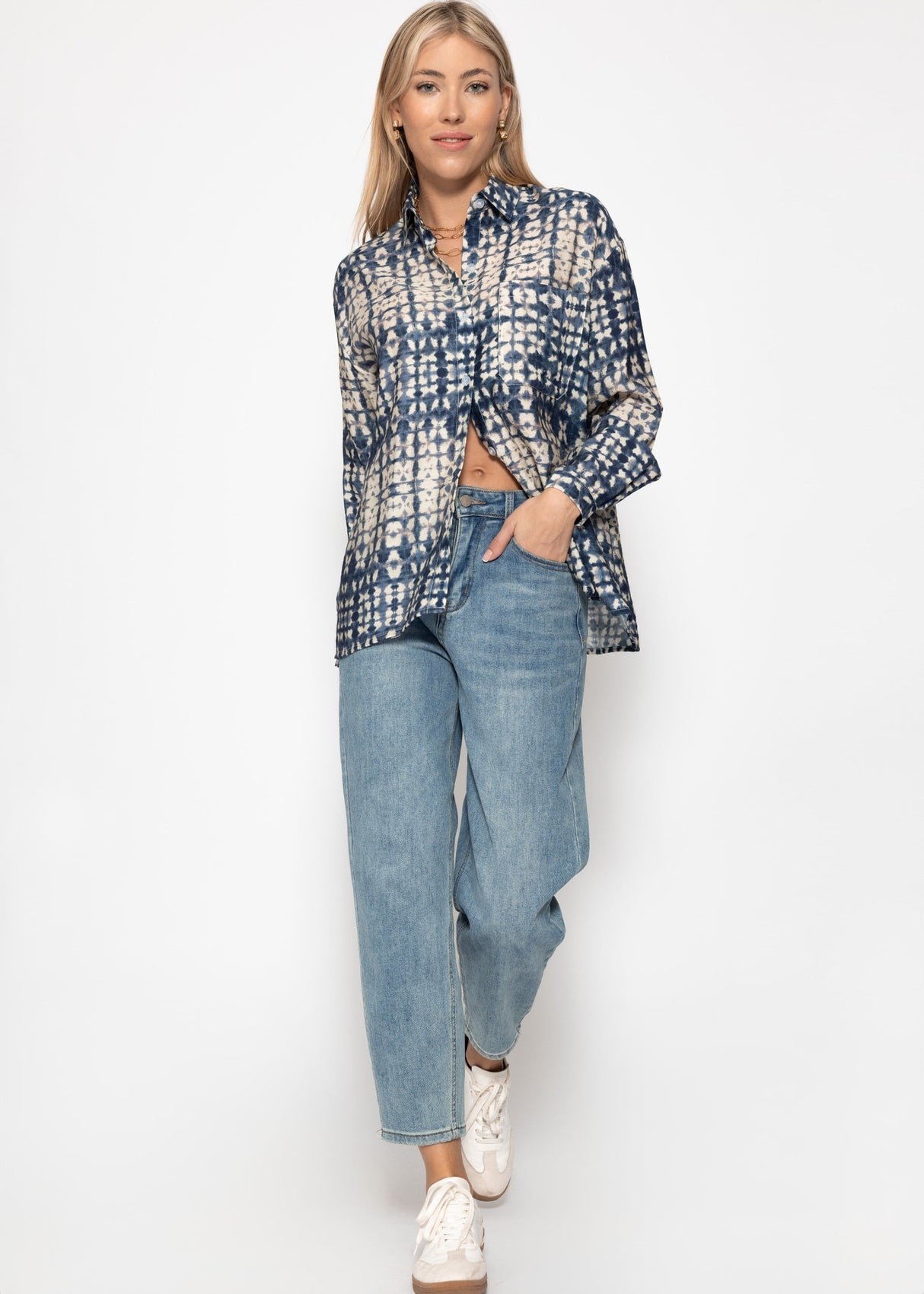 Bluse mit Print - blau