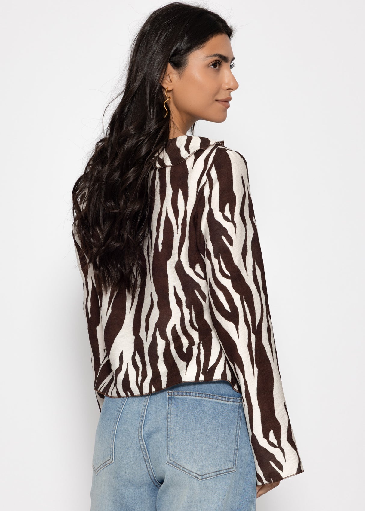 Blusenjacke in Viskose mit Zebra-Print - braun