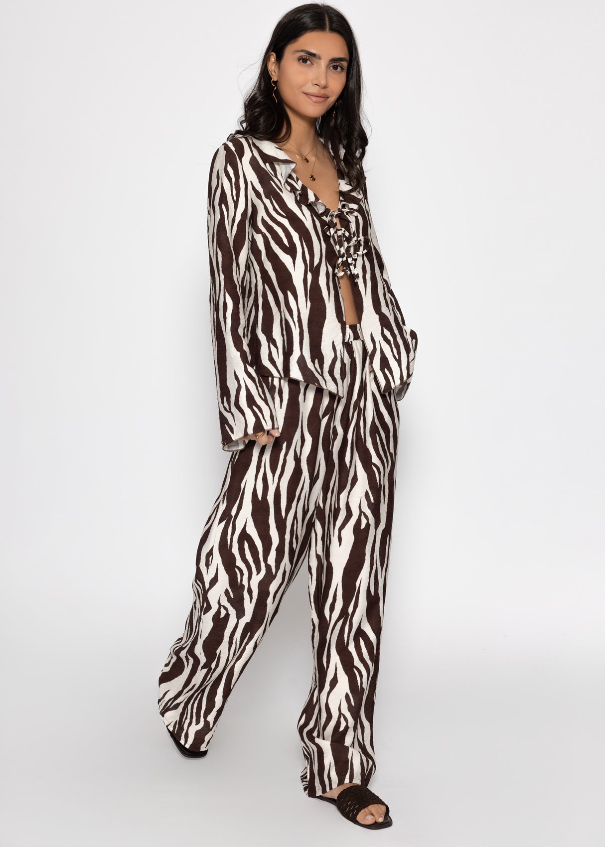 Blusenjacke in Viskose mit Zebra-Print - braun