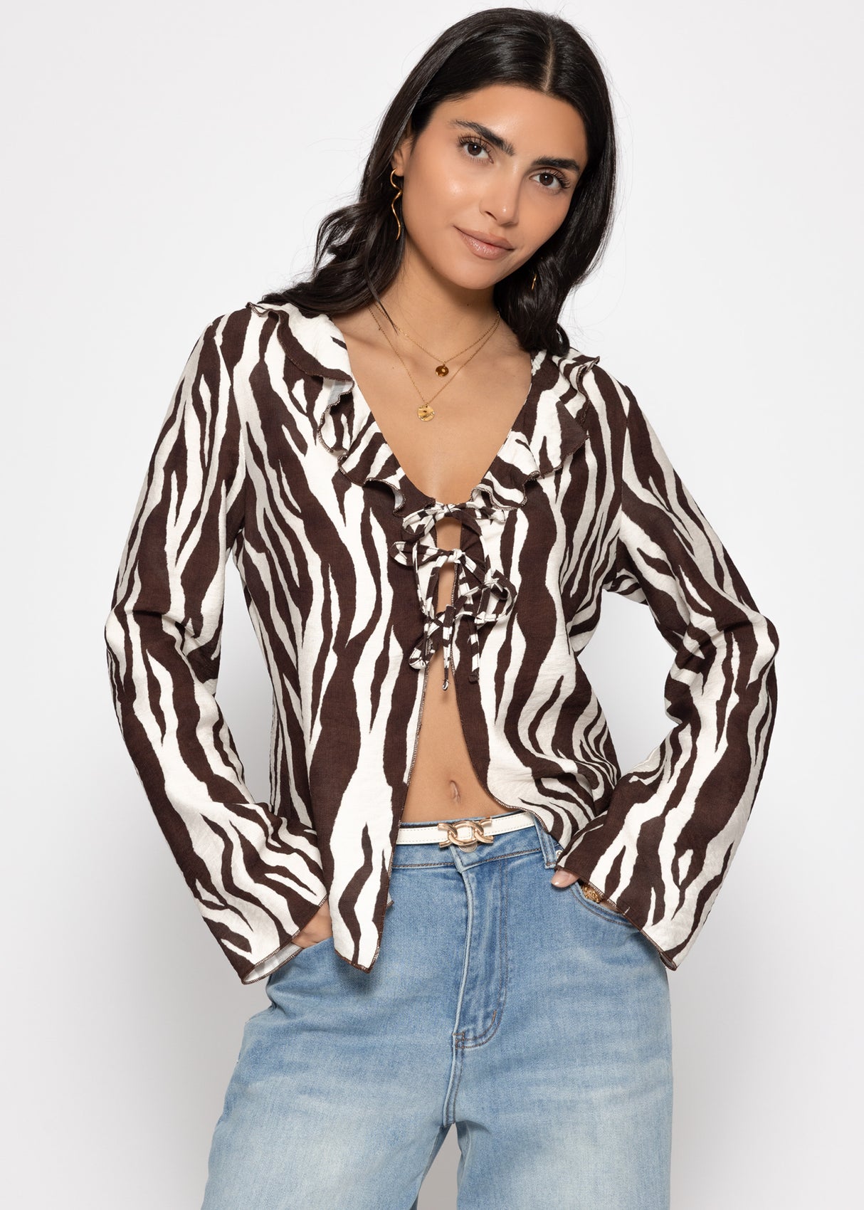 Blusenjacke in Viskose mit Zebra-Print - braun