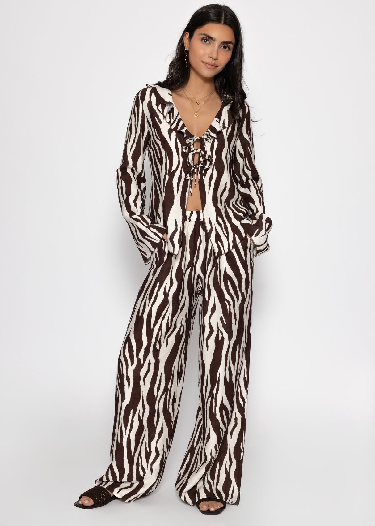 Blusenjacke in Viskose mit Zebra-Print - braun