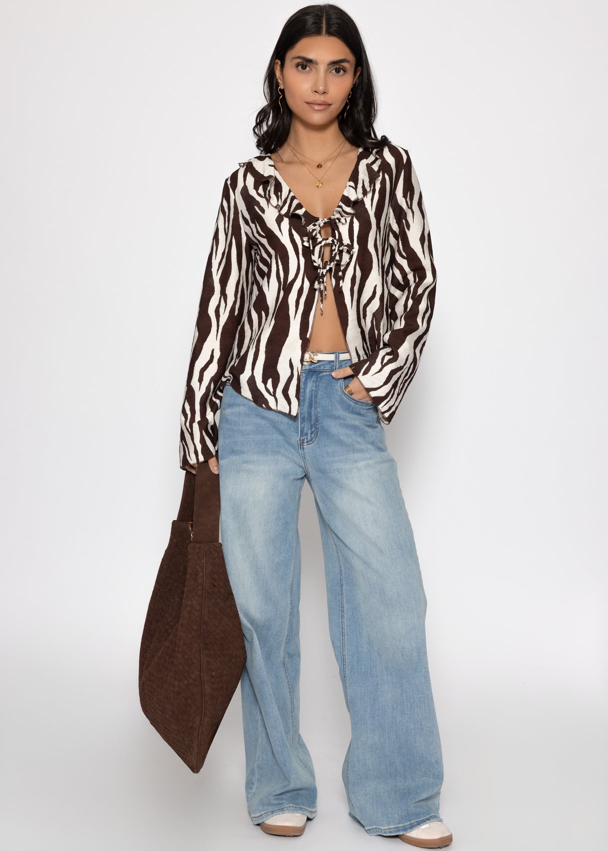 Blusenjacke in Viskose mit Zebra-Print - braun