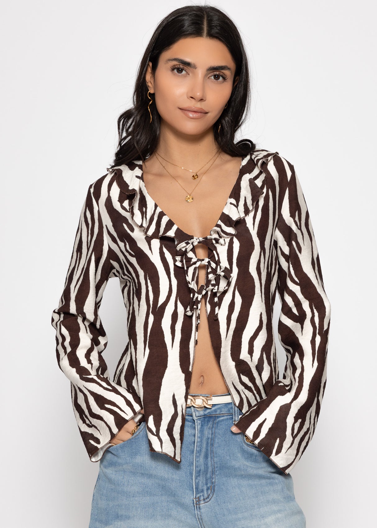 Blusenjacke in Viskose mit Zebra-Print - braun