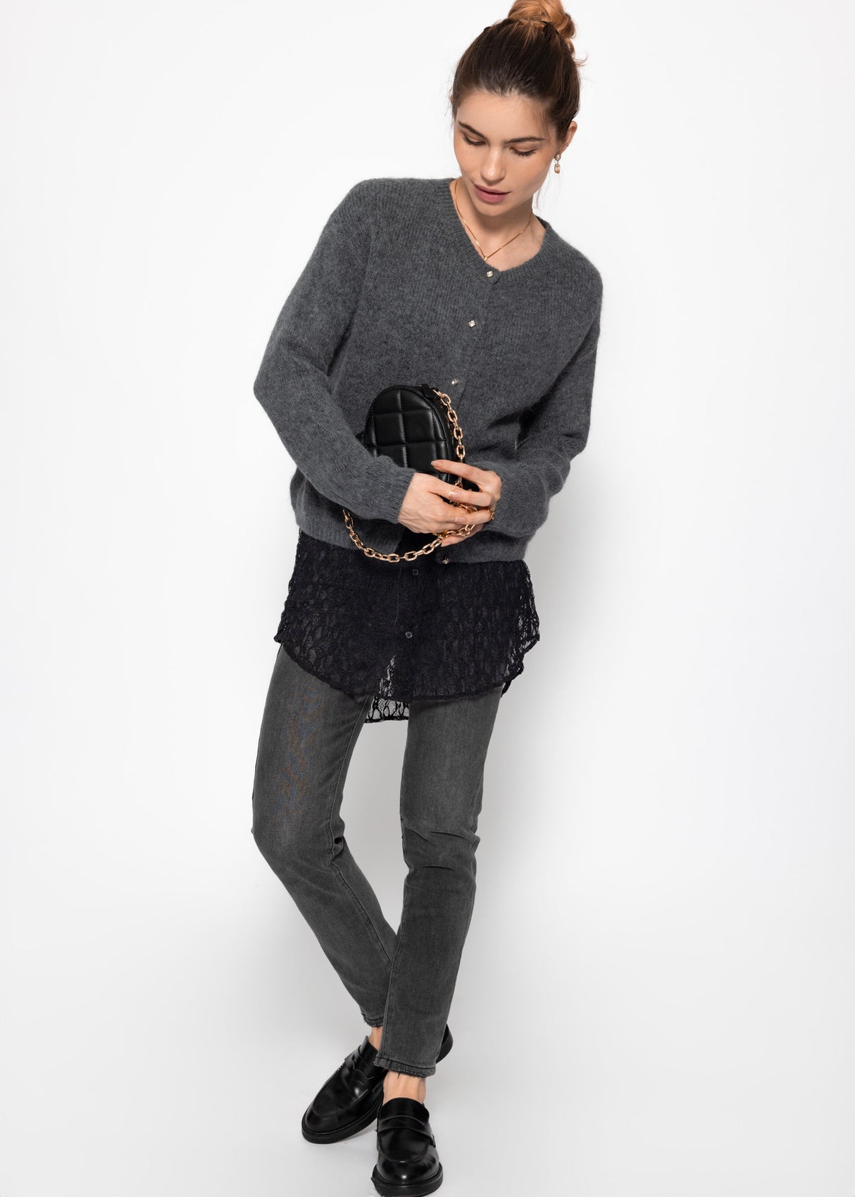 Lace blouse skirt - black