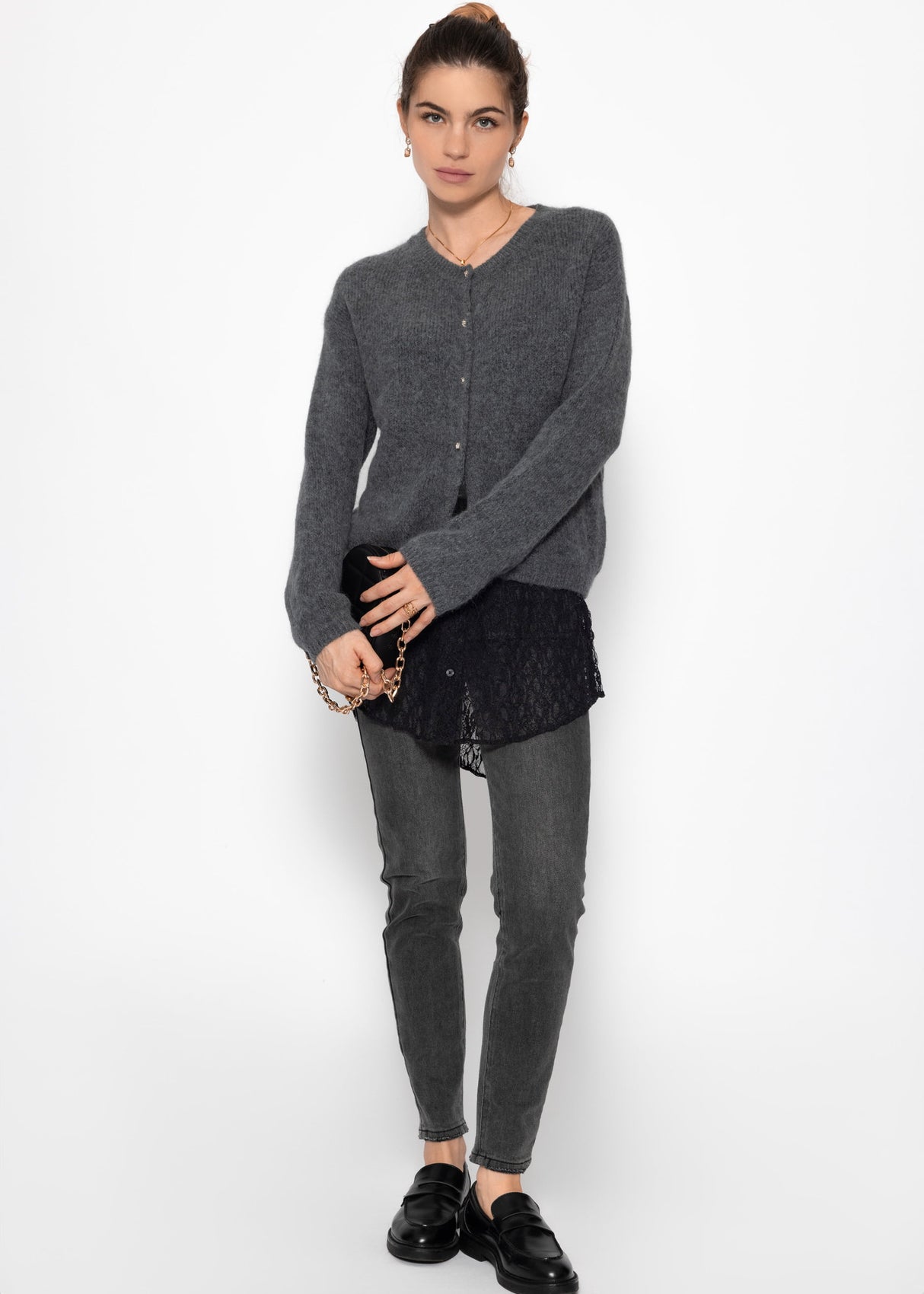 Lace blouse skirt - black