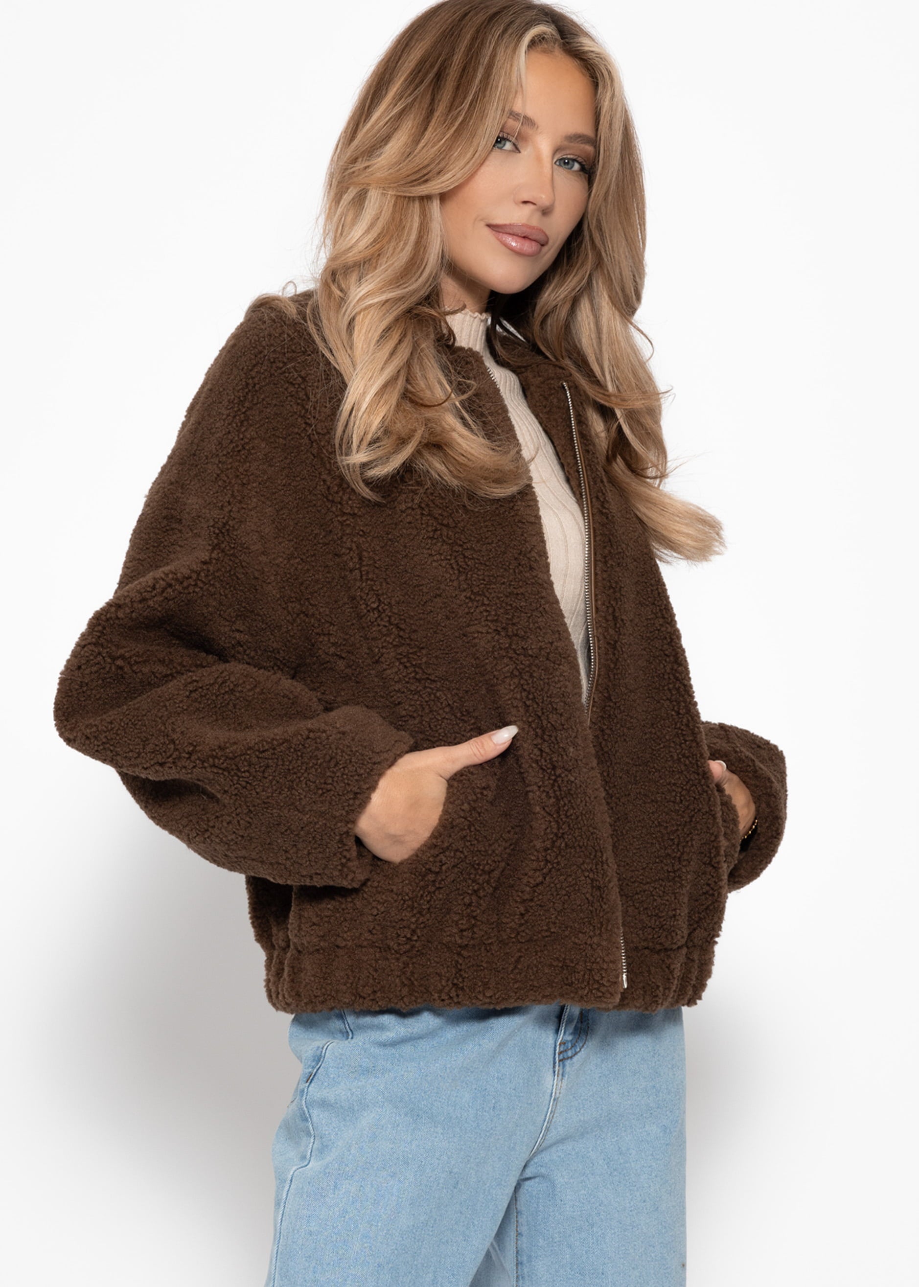Bomberjacke aus Teddyfell - braun