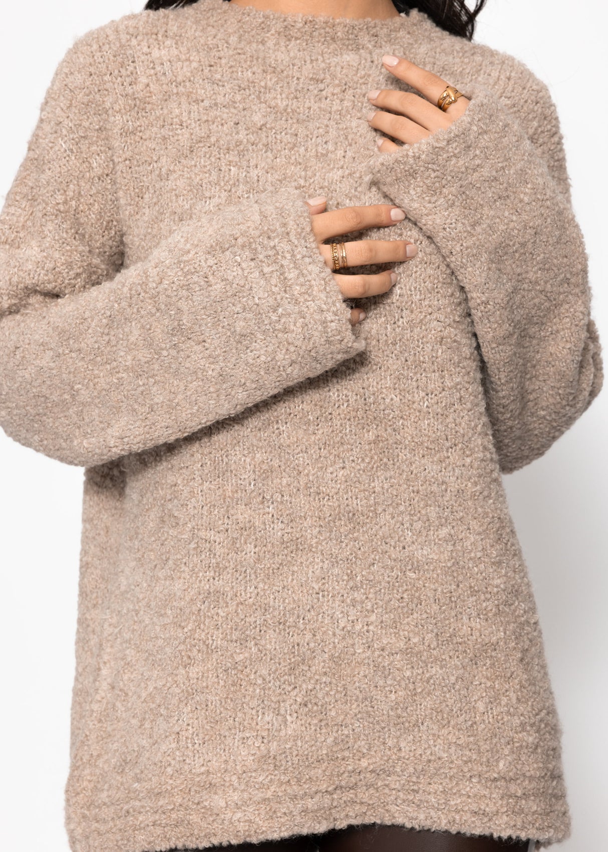 Bouclé sweater with round neckline - greige