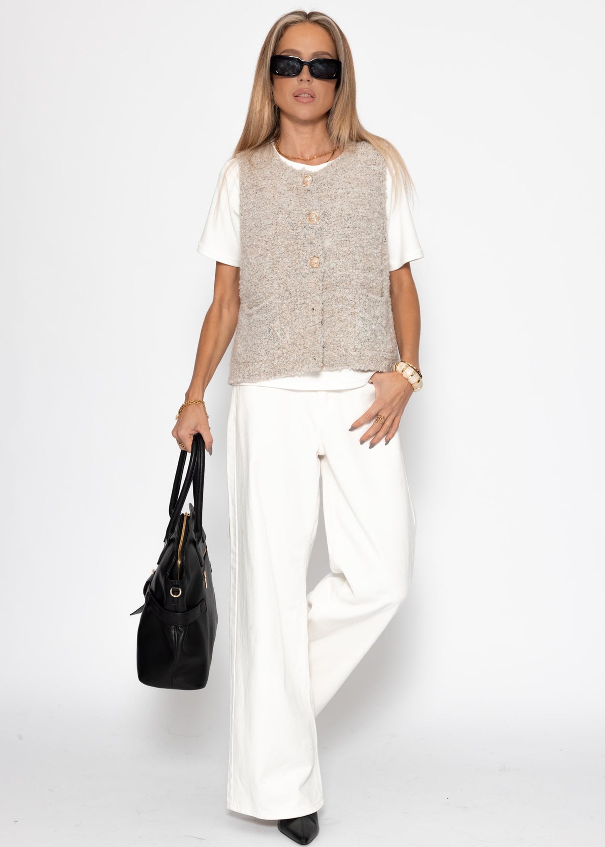 Bouclé vest with bags - Greige