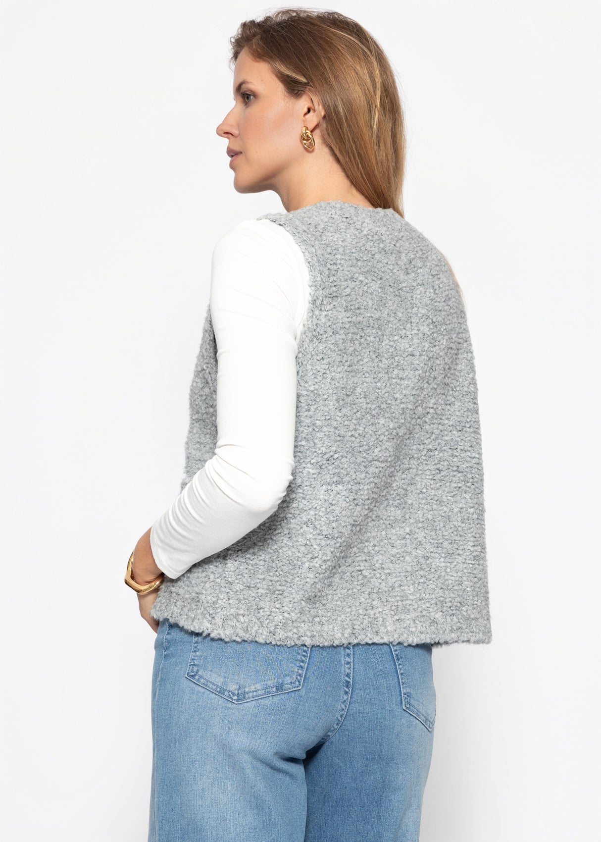 Bouclé-Weste mit Taschen - hellgrau