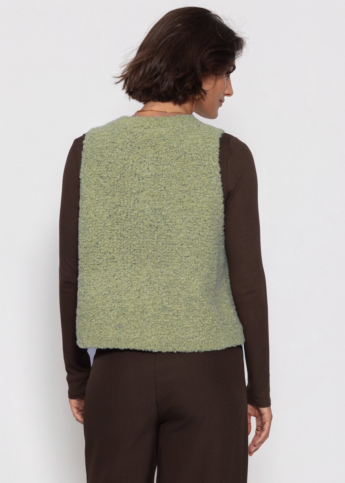 Bouclé-Weste mit Taschen - grün