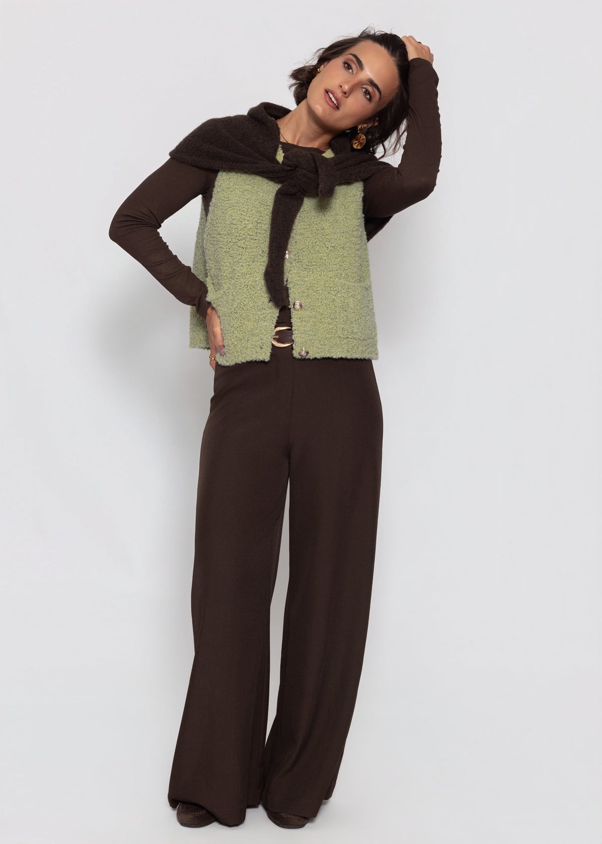 Bouclé-Weste mit Taschen - grün