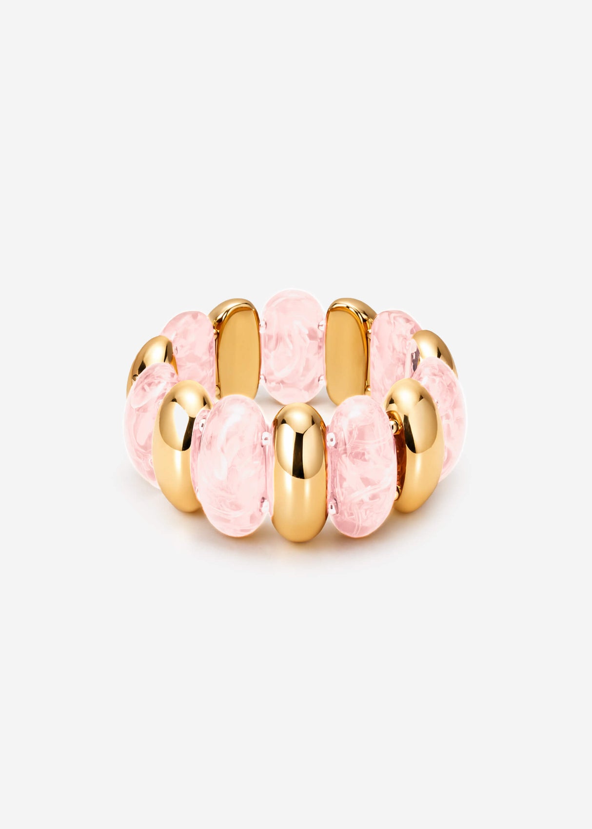 Wide bracelet with gold-colored elements - pink