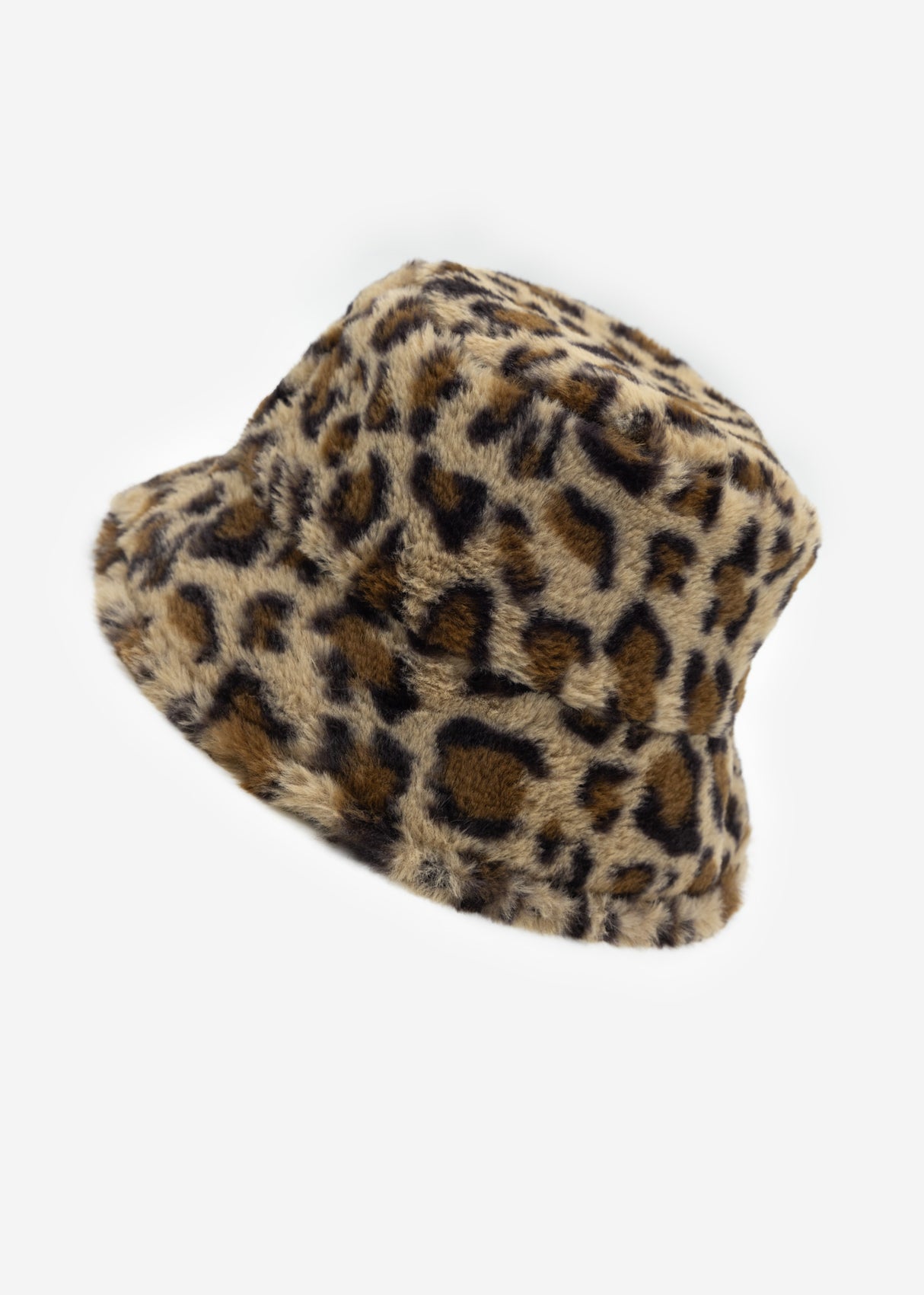Faux fur hat with leopard print - beige
