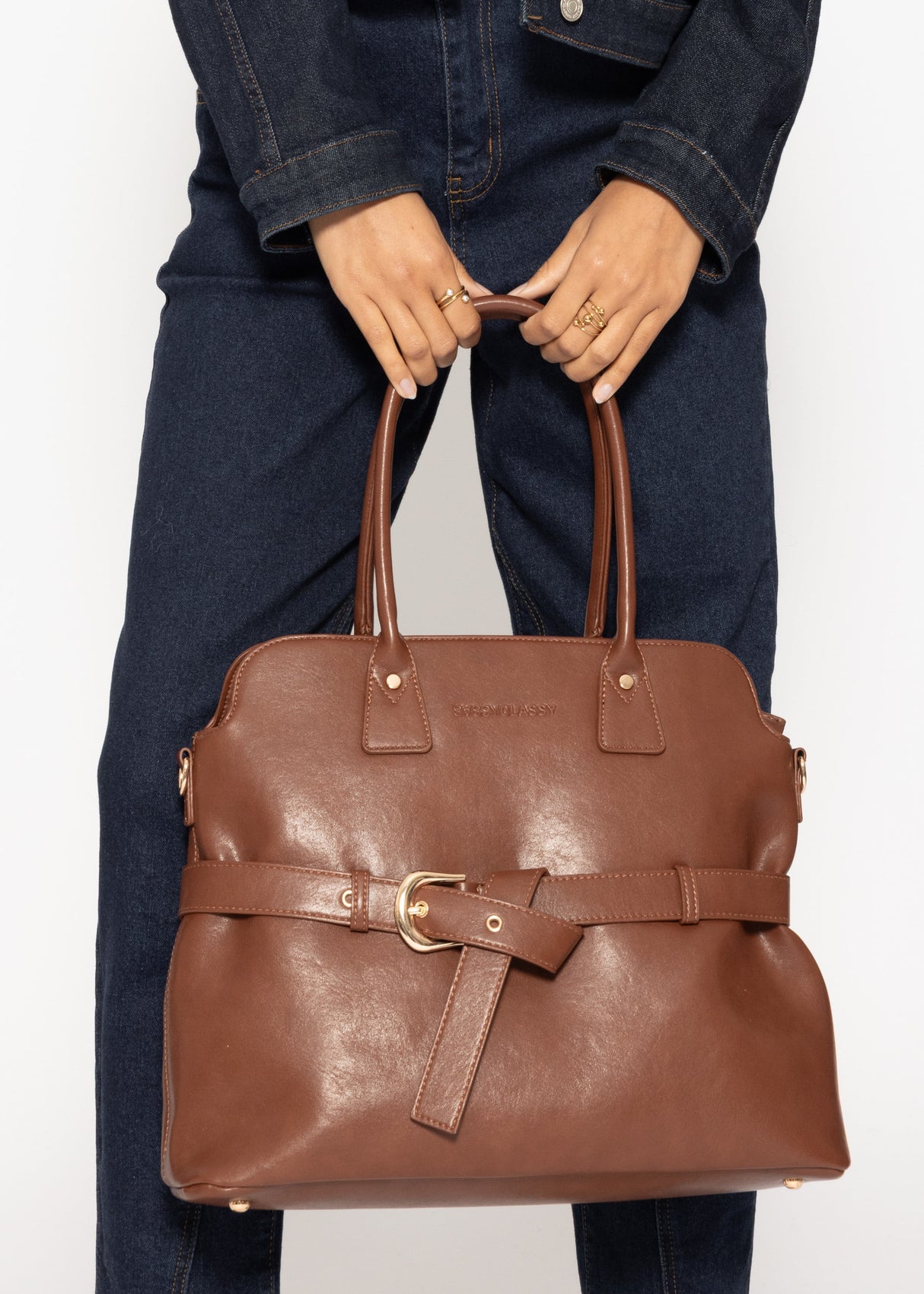 Business handbag with ornamental buckle - dark brown