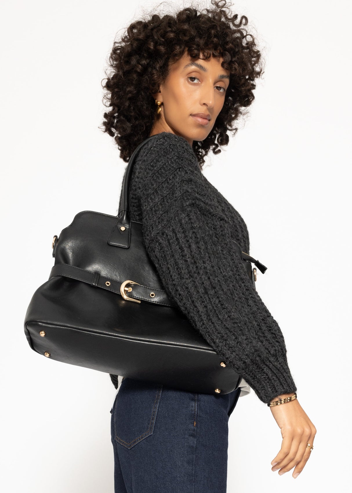 Business Handtasche mit Zierschnalle - schwarz