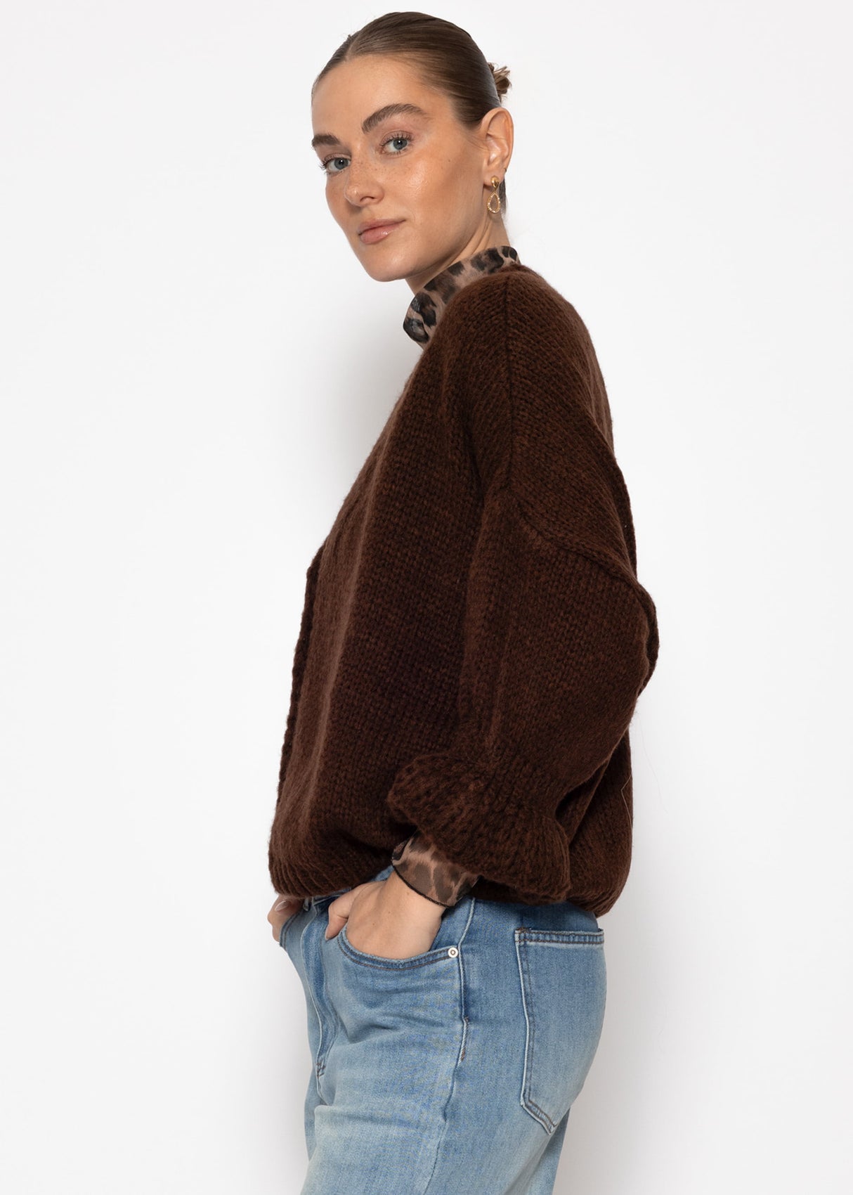 Cardigan with 3/4 sleeves - brown