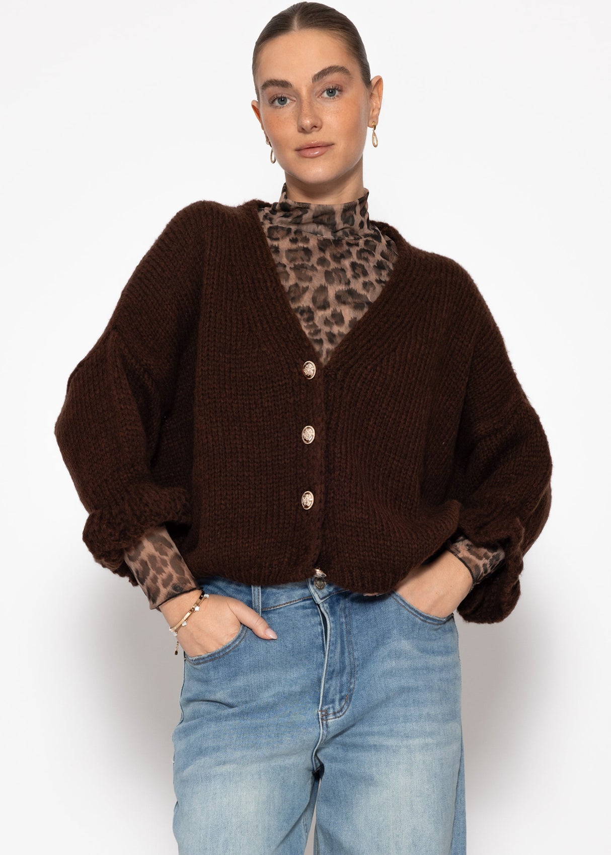 Cardigan with 3/4 sleeves - brown
