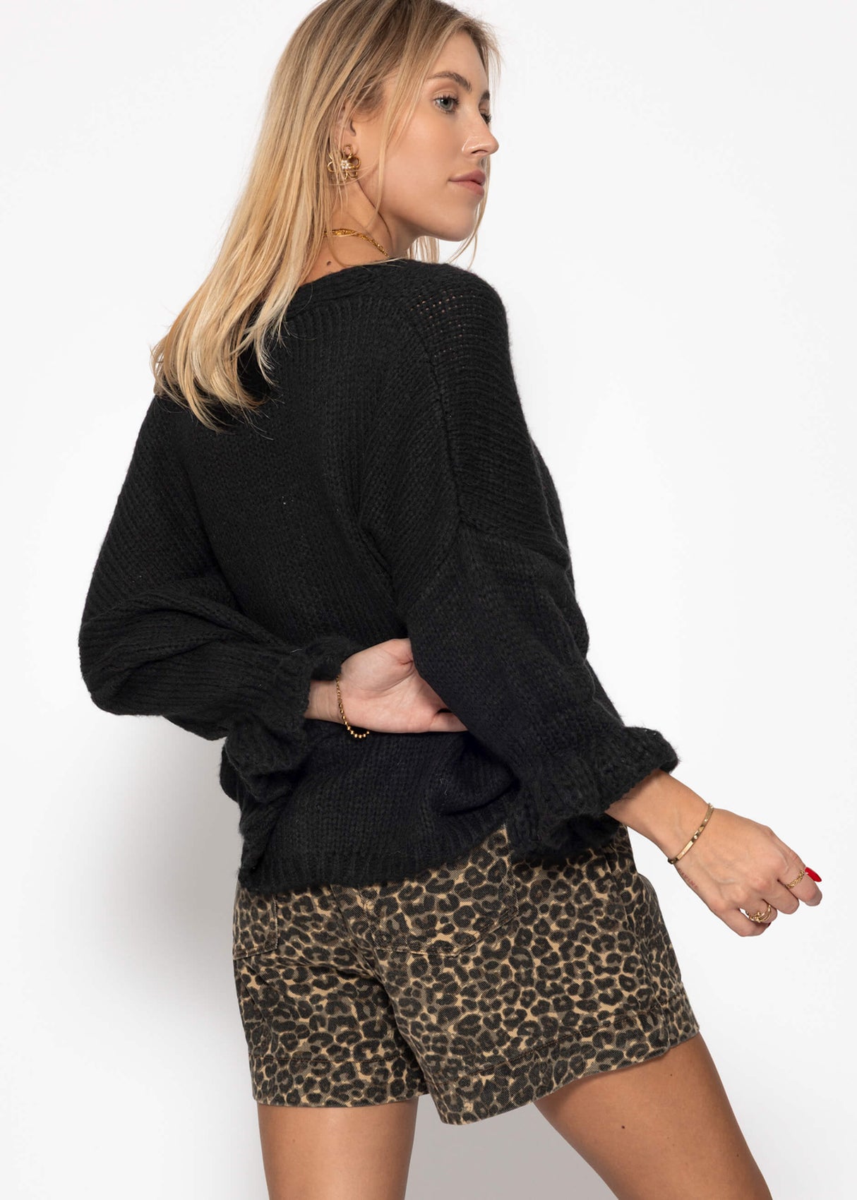 3/4-sleeve cardigan - black