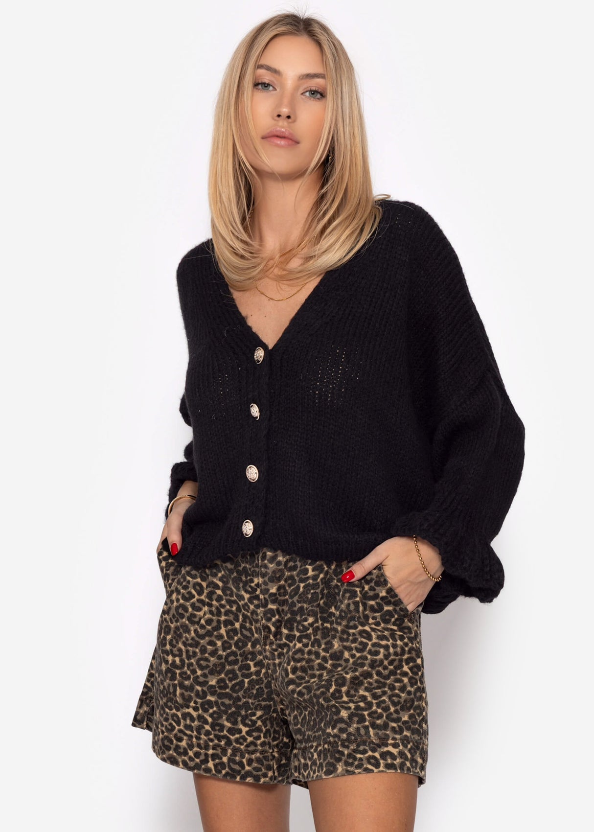 3/4-sleeve cardigan - black