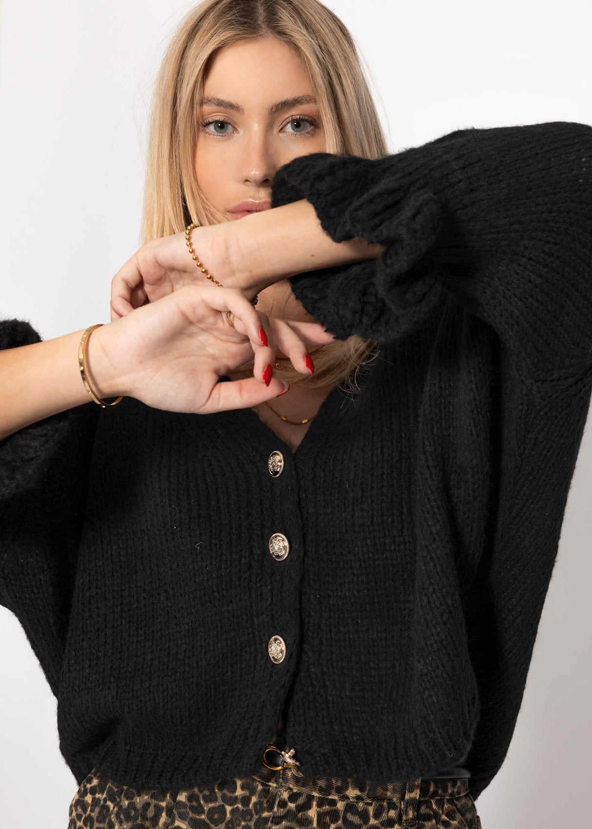 3/4-sleeve cardigan - black