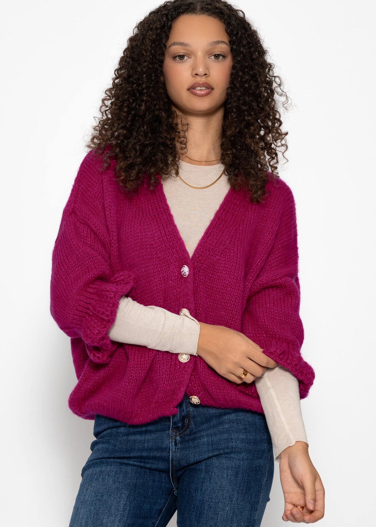 Cardigan mit 3/4-Ärmeln - fuchsia
